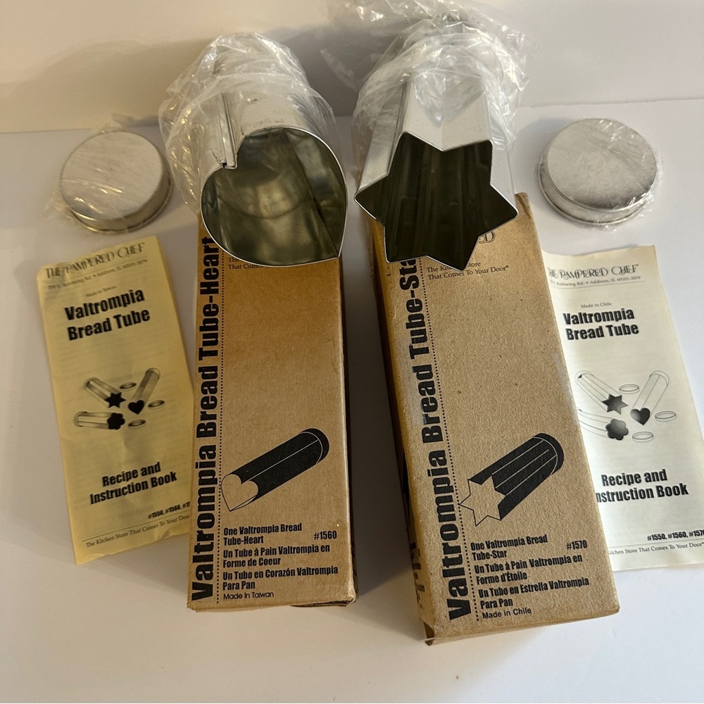 Pampered Chef NIB Valtrompia Bread Tube Cookie Cut Star⭐️ Heart❤️ Baking Shapes